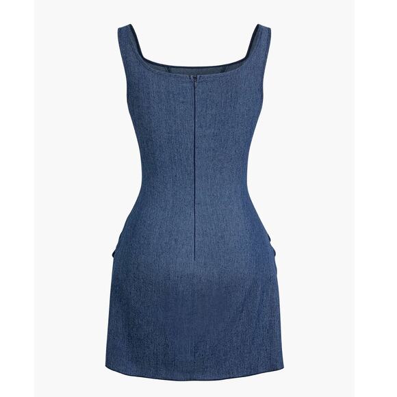 Micas 3D Flower Ruched Girly Tank Dark Wash Mini Denim Dress XL - Picture 4 of 5